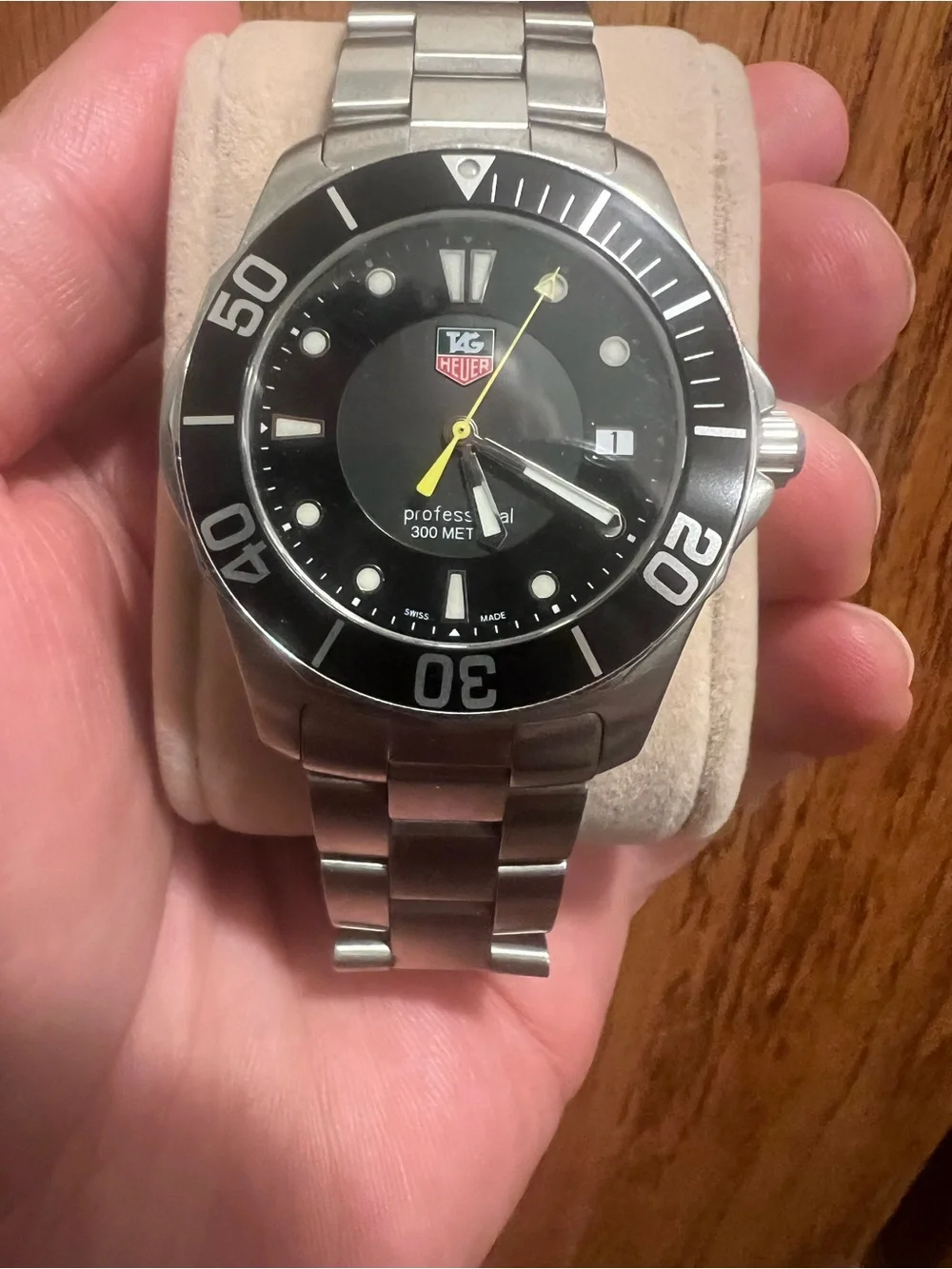 Tag Heuer Black Dial Stainless Dive Watch with Yellow Second Hand